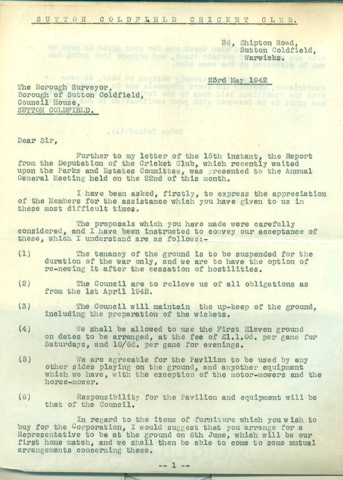 War Conditions at Rectory Park (1940–1942)